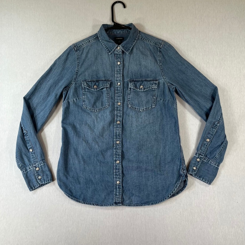 J Crew Womens Denim Western Shirt 4 Pearl Snap Cotton Medium Wash Cowgirl
